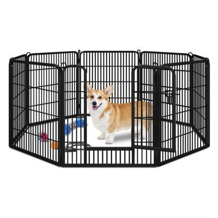 BEASTIE Dog Playpen Pet Enclosure 8 Panel Metal Puppy Fence Exercise 24"