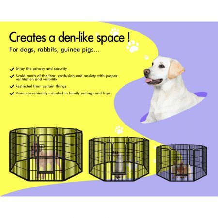 BEASTIE Dog Playpen Pet Enclosure 8 Panel Metal Puppy Fence Exercise 24"