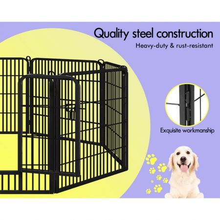 BEASTIE Dog Playpen Pet Enclosure 8 Panel Metal Puppy Fence Exercise 24"