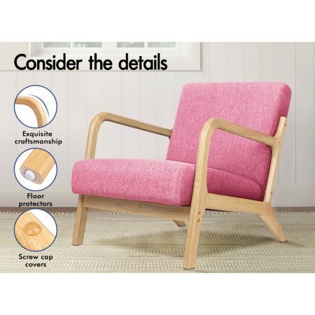 ALFORDSON Armchair Accent Chair Fabric Lounge Sofa Wood Couch Seat Pink