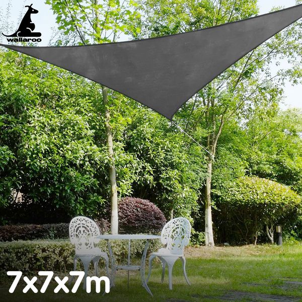 Wallaroo Outdoor Sun Shade Sail Canopy Grey Triangle 7 x 7 x 7M