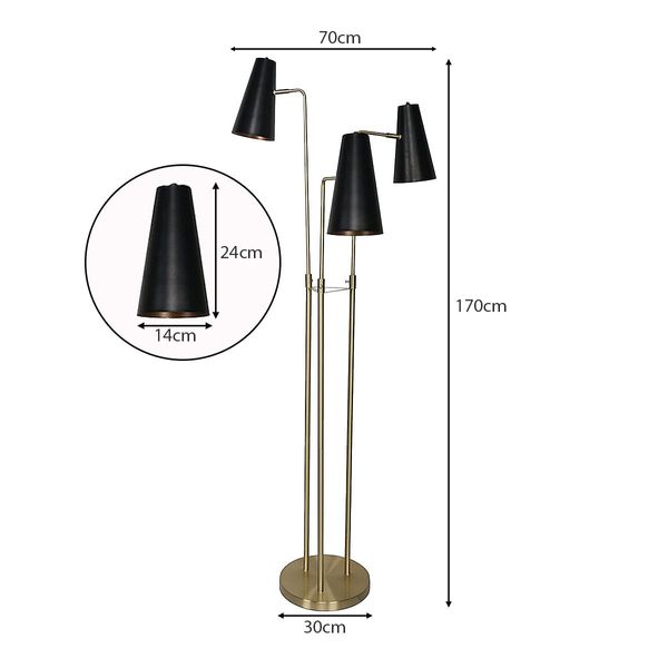 Sarantino Brass Floor Lamp with Three Metal Shades