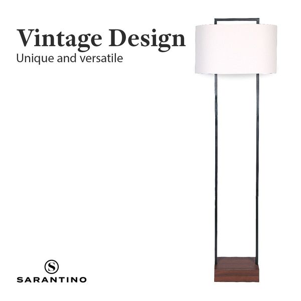 Sarantino Wood Floor Lamp in Cherry Base & Black Finish Body