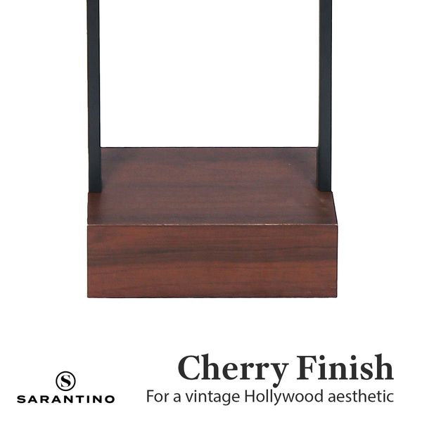 Sarantino Wood Floor Lamp in Cherry Base & Black Finish Body