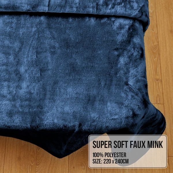 Laura Hill 600GSM Large Double-Sided Faux Mink Blanket- Navy