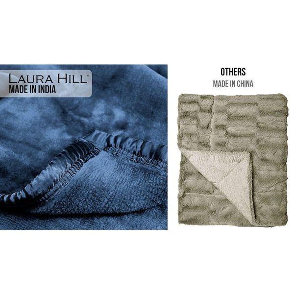 Laura Hill 600GSM Large Double-Sided Faux Mink Blanket- Navy