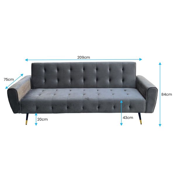 Sarantino Ava Tufted Velvet Sofa Bed  - Dark Grey