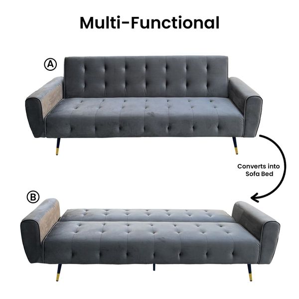 Sarantino Ava Tufted Velvet Sofa Bed  - Dark Grey