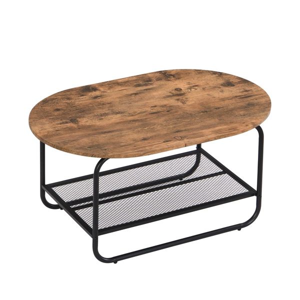 IHOMDEC 2-Tier Coffee Table Wood and Metal Frame Set of 2 Rustic Dark Brown