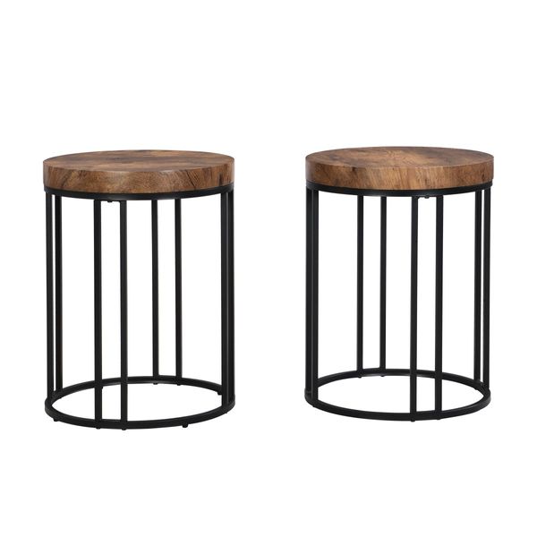 IHOMDEC Round Side Table Set of 2 Rustic Dark Brown