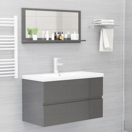 Bathroom Mirror High Gloss Grey 80x10.5x37 cm Engineered Wood