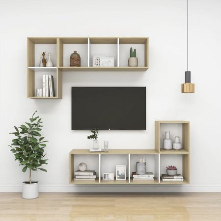 Wall-mounted TV Cabinet Sonoma Oak and White 37x37x142.5 cm Engineered Wood