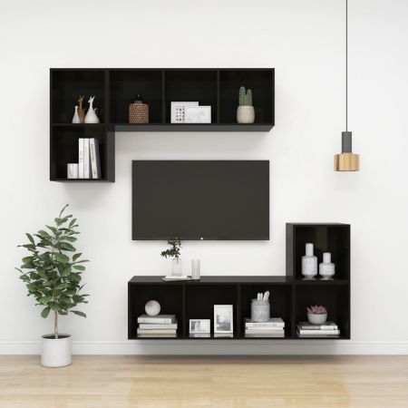 Wall-mounted TV Cabinet High Gloss Black 37x37x72 cm Engineered Wood