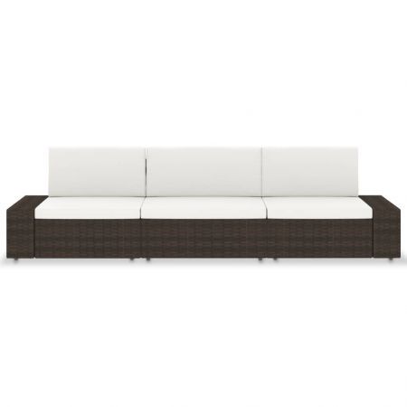 Sectional Sofa 3-Seater Poly Rattan Brown