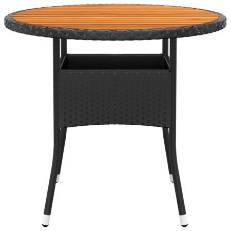 Garden Table Ø80x75 cm Acacia Wood and Poly Rattan Black