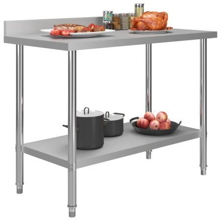 Kitchen Work Table with Backsplash 120x60x93 cm Stainless Steel