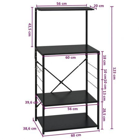 Microwave Cabinet Black 60x39.6x123 cm Engineered Wood