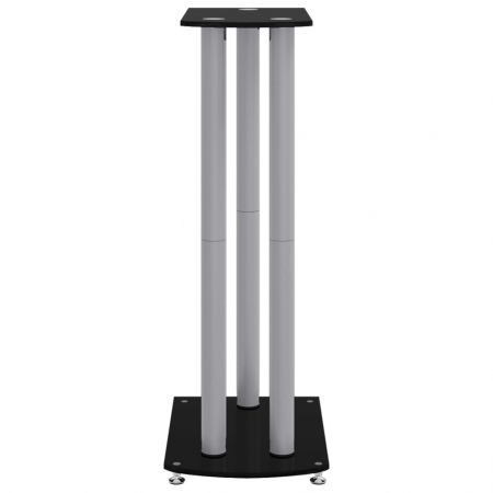 Speaker Stands 2pcs Black&Silver Tempered Glass 3 Pillars Design