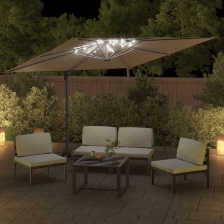 LED Cantilever Umbrella Taupe 400x300 cm