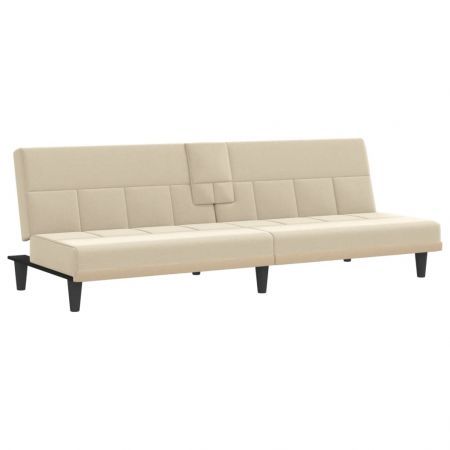 Sofa Bed with Cup Holders Cream Fabric