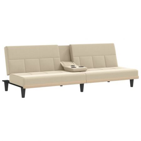 Sofa Bed with Cup Holders Cream Fabric