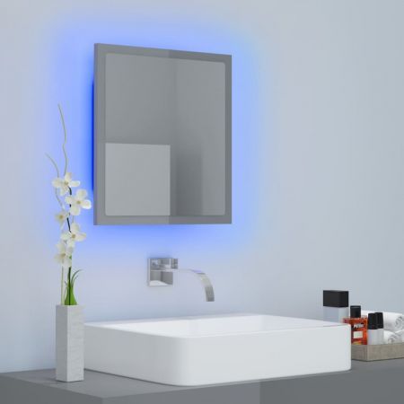 LED Bathroom Mirror High Gloss Grey 40x8.5x37 cm Acrylic