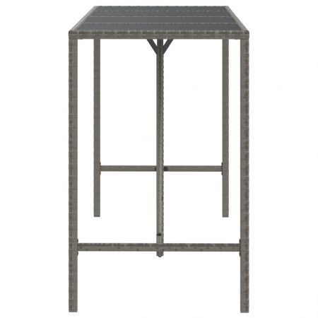 Bar Table with Glass Top Grey 180x70x110 cm Poly Rattan