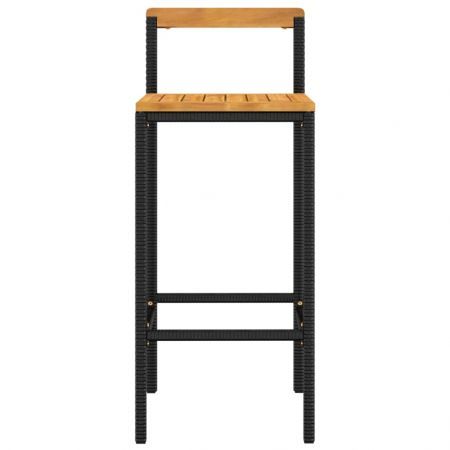 Bar Stools 2 pcs Black Poly Rattan and Solid Wood Acacia