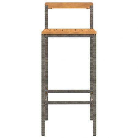 Bar Stools 2 pcs Grey Poly Rattan and Solid Wood Acacia