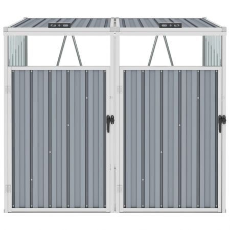 Double Garbage Bin Shed Grey 143x81x121 cm Steel