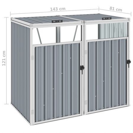 Double Garbage Bin Shed Grey 143x81x121 cm Steel