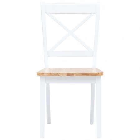 Dining Chairs 4 pcs White and Light Wood Solid Rubber Wood