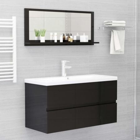 Bathroom Mirror High Gloss Black 90x10.5x37 cm Engineered Wood