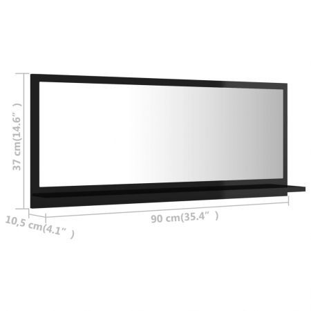 Bathroom Mirror High Gloss Black 90x10.5x37 cm Engineered Wood