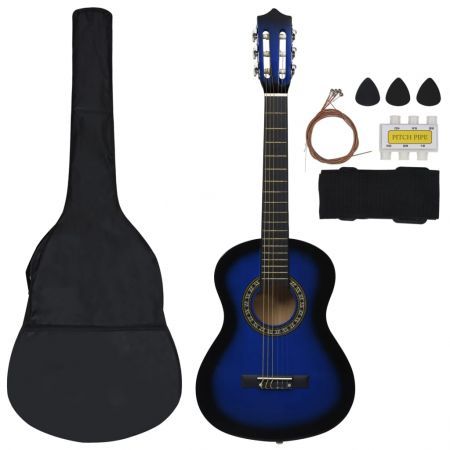 8 Piece Classical Guitar Beginner Set Blue 1/2 34"