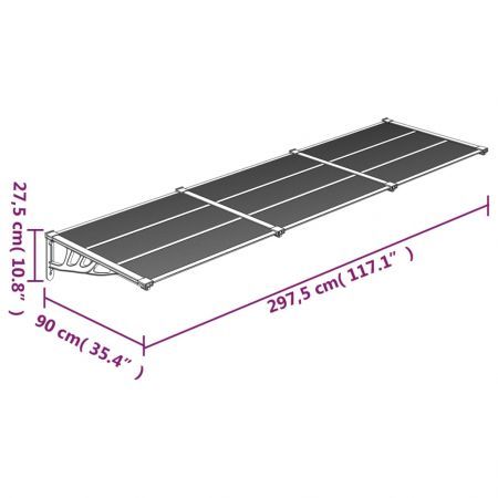 Door Canopy Grey and Transparent 297.5x90 cm Polycarbonate