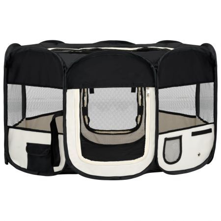 Foldable Dog Playpen with Carrying Bag Black 145x145x61 cm