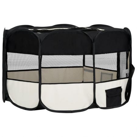 Foldable Dog Playpen with Carrying Bag Black 145x145x61 cm