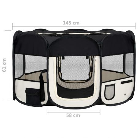 Foldable Dog Playpen with Carrying Bag Black 145x145x61 cm