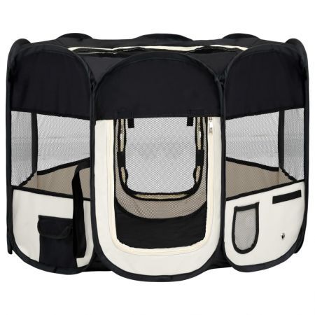 Foldable Dog Playpen with Carrying Bag Black 90x90x58 cm