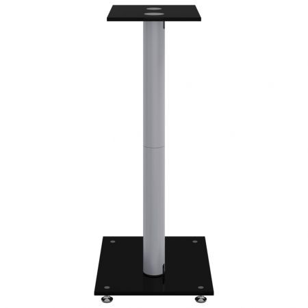 Speaker Stands 2pcs Black&Silver Tempered Glass 2 Pillars Design