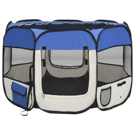 Foldable Dog Playpen with Carrying Bag Blue 90x90x58 cm