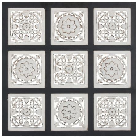 Hand-Carved Wall Panel MDF 60x60x1.5 cm Black and White