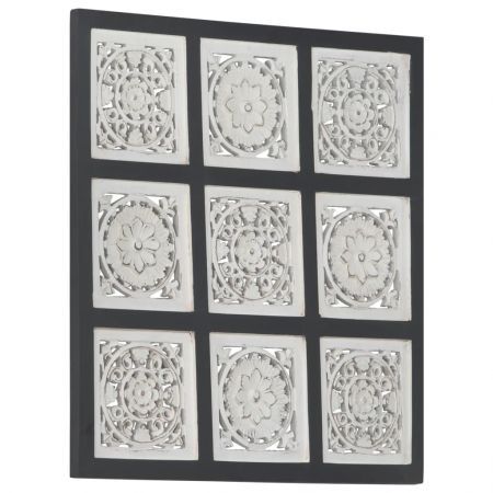 Hand-Carved Wall Panel MDF 60x60x1.5 cm Black and White