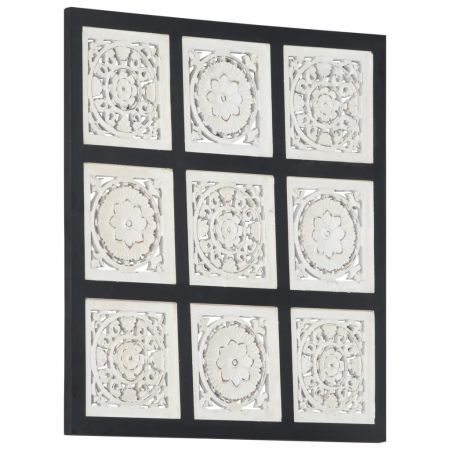 Hand-Carved Wall Panel MDF 60x60x1.5 cm Black and White