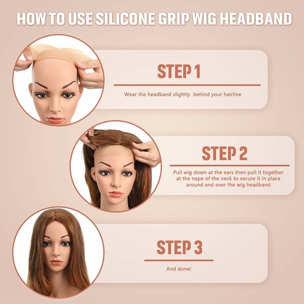 2 Pieces Adjustable Silicone Wig Headband Fix Non Slip Wig Bands for Men Women Sports Yoga (Light Brown)