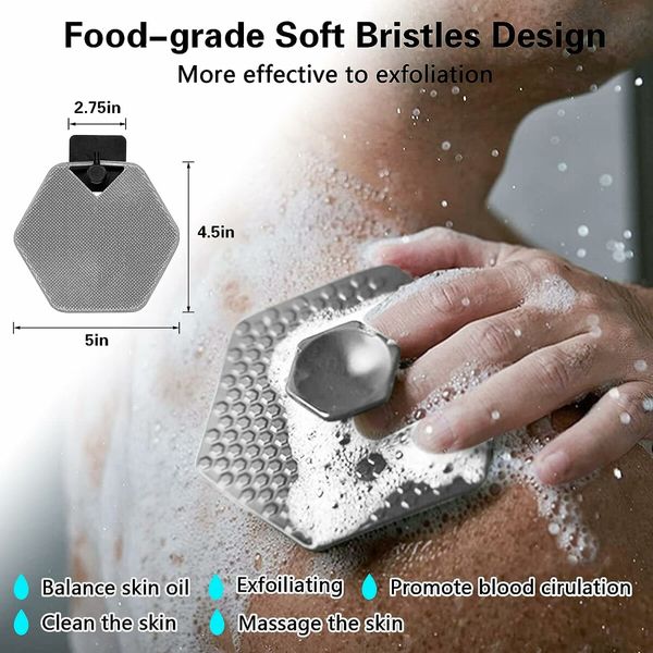 Soft Silicone Body Scrubber and Storage Hook, Handheld Shower Cleansing Brush (Bath Brush  Gray)