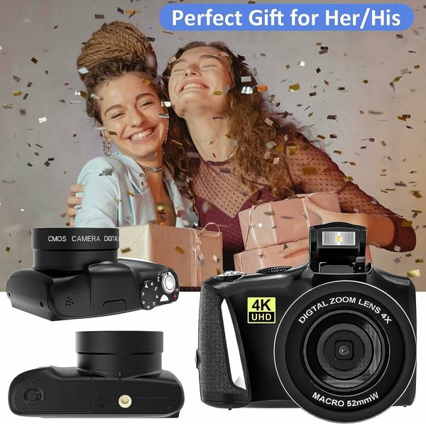 Digital Camera Full HD 4K Digital Camera 48M Camera with 16x Digital Zoom Compact Camera (Black)