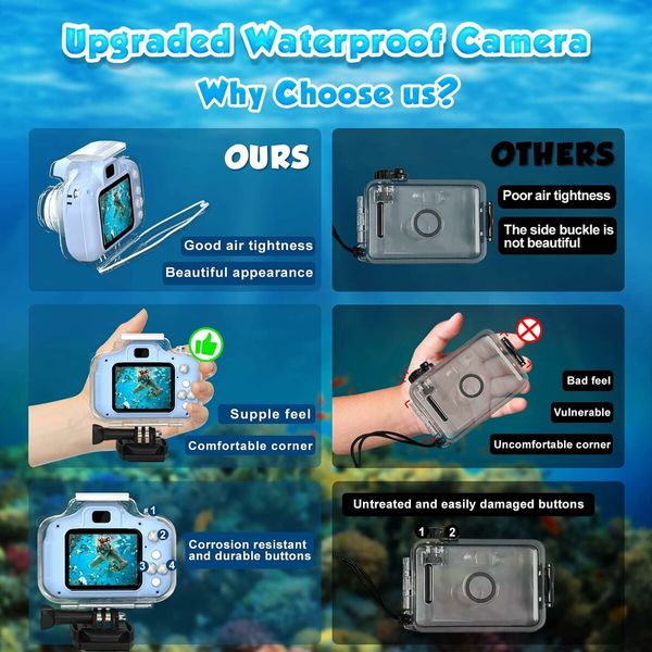 Kids Waterproof Camera Christmas Birthday Gifts for Girls Age 3-12 Children (Blue)