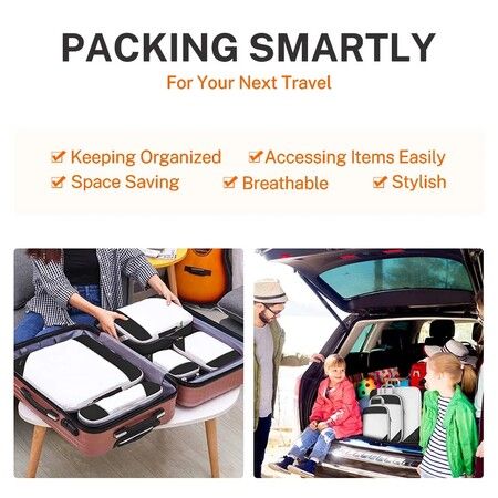 Compression Packing Cube for Suitcase, 6 Pcs Travel Luggage Organizer (Cream-Coloured)